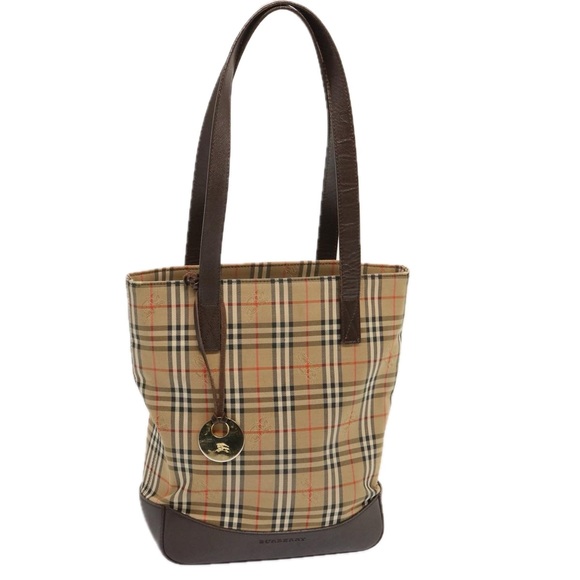 BURBERRY Nova Check Tote Bag Canvas Beige Black Auth ep4012 - Picture 1 of 16
